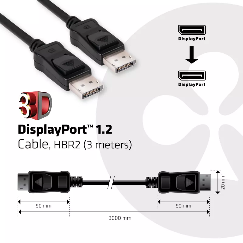 CLUB3D DisplayPort 1.2 laidas M/M 3 m 4K60Hz 21.6 Gbps