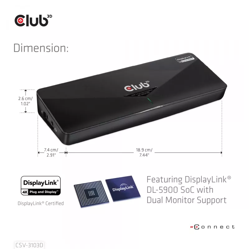 CLUB3D CSV-3103D Universali USB 3.1 Gen 1 UHD 4K doko stotelė su DisplayLink™