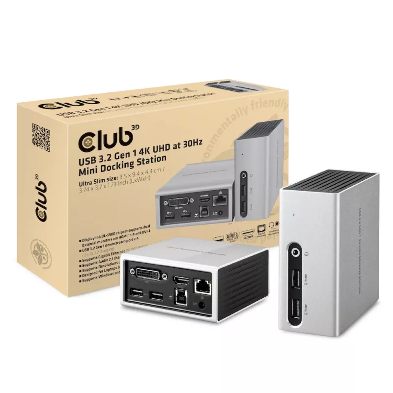 CLUB3D USB 3.2 Gen 1 4K UHD 30Hz Mini Dock stotelė itin plonas dizainas
