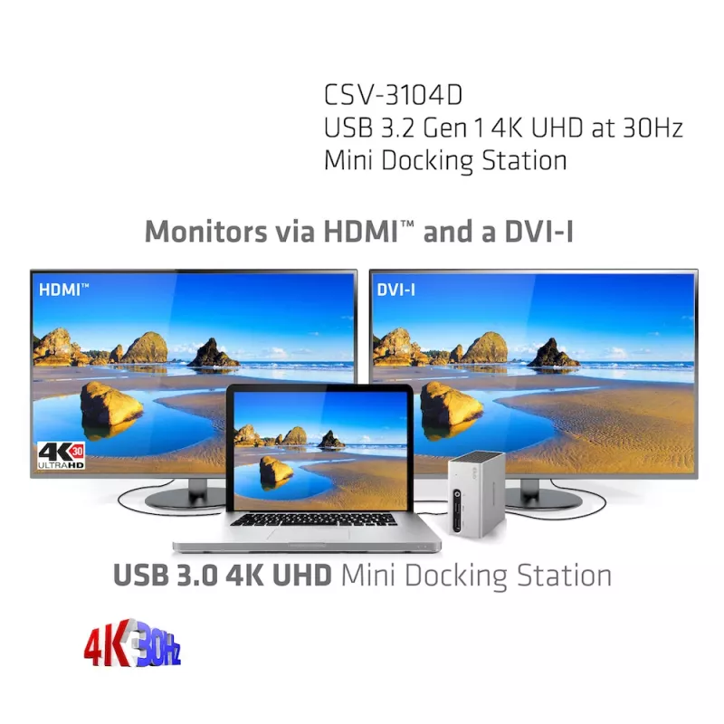 CLUB3D USB 3.2 Gen 1 4K UHD 30Hz Mini Dock stotelė itin plonas dizainas