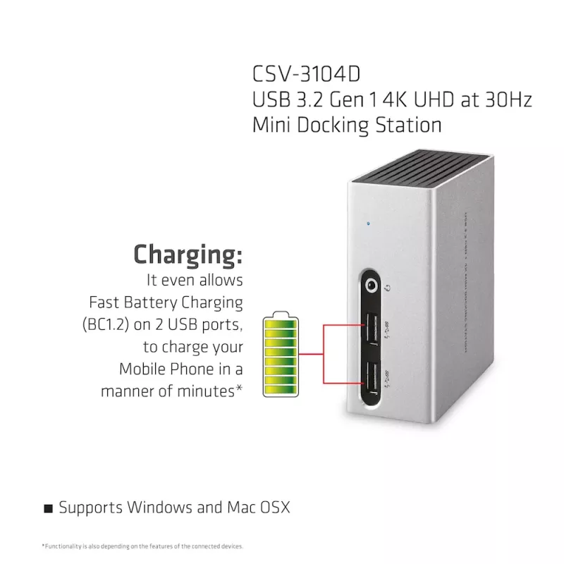 CLUB3D USB 3.2 Gen 1 4K UHD 30Hz Mini Dock stotelė itin plonas dizainas