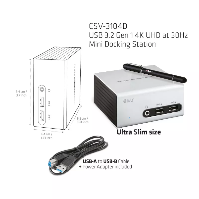 CLUB3D USB 3.2 Gen 1 4K UHD 30Hz Mini Dock stotelė itin plonas dizainas