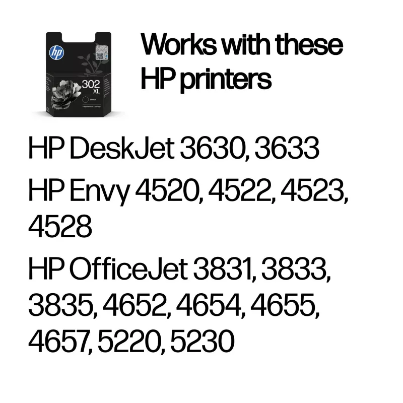 HP 302XL High Yield Original Juoda kasetė, juoda, 1 vnt., 430 puslapių