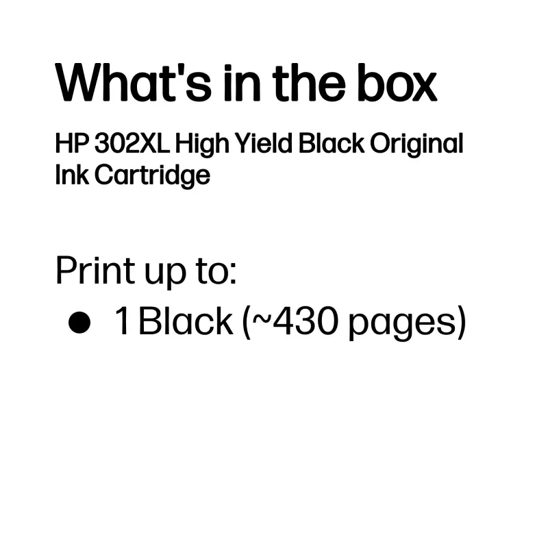 HP 302XL High Yield Original Juoda kasetė, juoda, 1 vnt., 430 puslapių