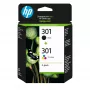 HP 301 2 vnt. rinkinys Juoda/Spalvota originalios rašalo kasetės, Juoda, Žydra, Purpurinė, Geltona, Pigmentinis rašalas, 2 vnt., 170 puslapių