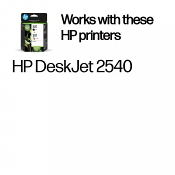 HP 301 2 vnt. rinkinys Juoda/Spalvota originalios rašalo kasetės, Juoda, Žydra, Purpurinė, Geltona, Pigmentinis rašalas, 2 vnt., 170 puslapių