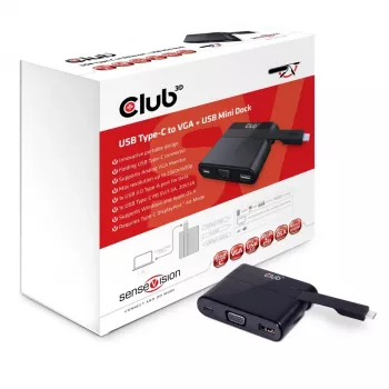 CLUB3D USB Type C į VGA + USB 3.0 + USB Type C įkrovimo mini dokas