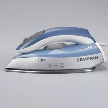 Sausas ir garinis lygintuvas SEVERIN BA 3234, 1000 W, nerūdijančio plieno padas, 0,05 L vandens bakelis, dviguba įtampa, vertikalus garas, mėlyna/sidabrinė