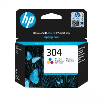 Originalus HP 304 trispalvis kasetė, žydra, purpurinė, geltona, 1 vnt., 100 puslapių