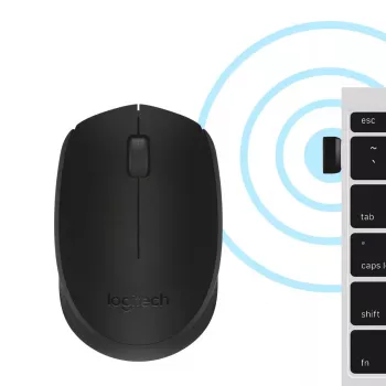 Belaidė optinė pelė Logitech B170 RF, ambidekstrinė, 3 mygtukai, juoda, 10 m veikimo atstumas, iki 12 mėn. baterijos veikimo laikas