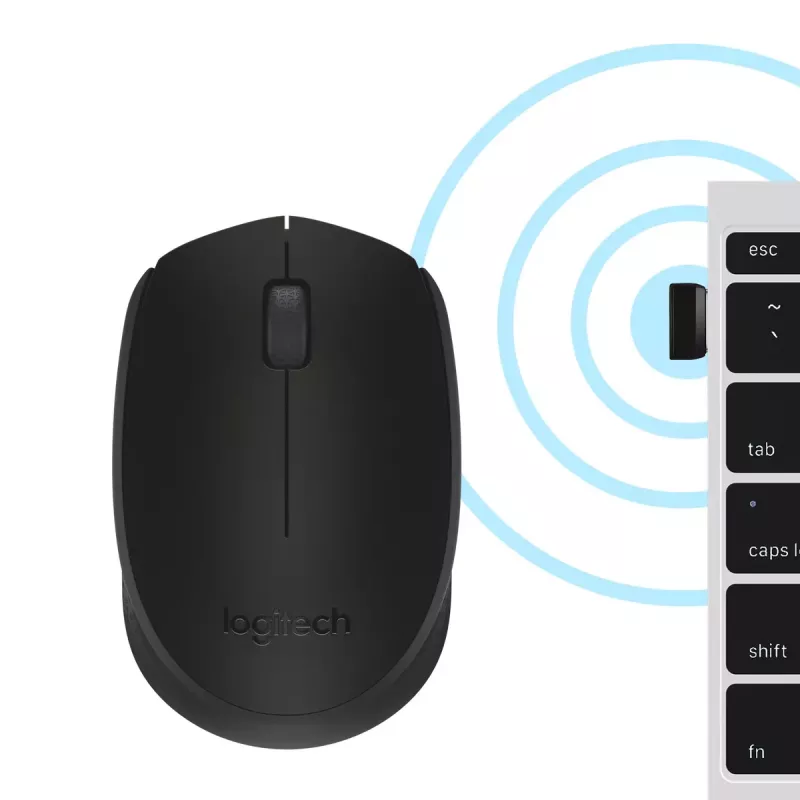 Belaidė optinė pelė Logitech B170 RF, ambidekstrinė, 3 mygtukai, juoda, 10 m veikimo atstumas, iki 12 mėn. baterijos veikimo laikas