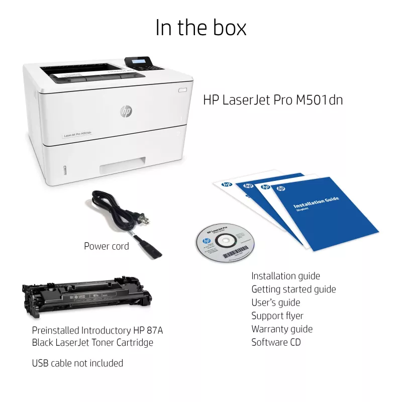 HP LaserJet Pro M501dn spausdintuvas, lazerinis, 600 x 600 DPI, A4, 43 ppm, dvipusis spausdinimas, tinklo paruoštas