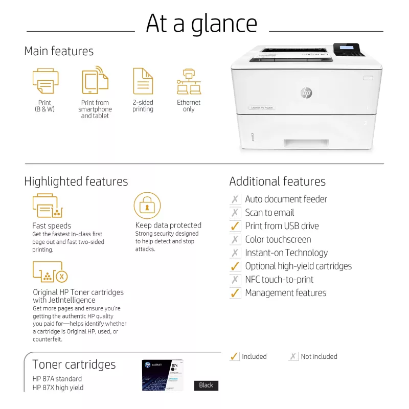 HP LaserJet Pro M501dn spausdintuvas, lazerinis, 600 x 600 DPI, A4, 43 ppm, dvipusis spausdinimas, tinklo paruoštas