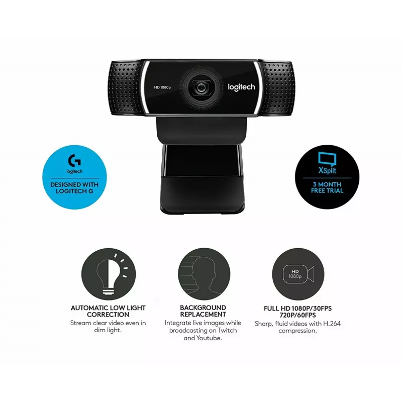 Internetinė kamera Logitech C922, 1920 x 1080 pikselių, USB, juoda
