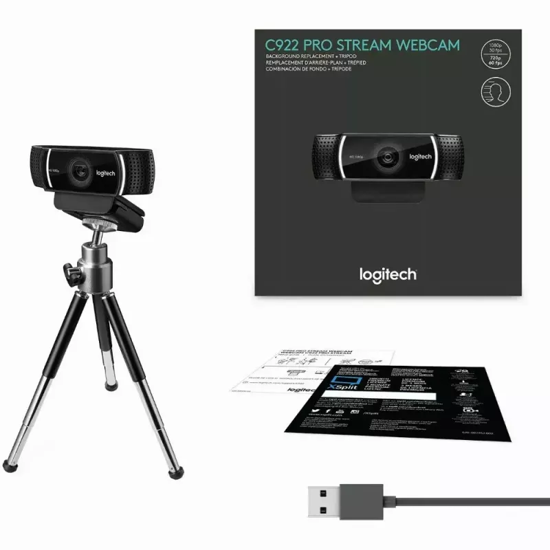 Internetinė kamera Logitech C922, 1920 x 1080 pikselių, USB, juoda