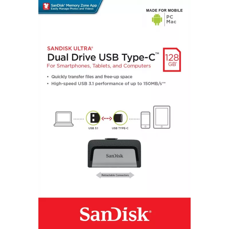 USB atmintukas SanDisk 128 GB USB Type-A USB Type-C Ultra Dual Drive