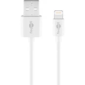 Įkrovimo ir sinchronizavimo kabelis GOOBAY Lightning į USB A 1 m, 5W / 1A, baltas