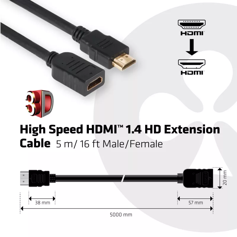 CLUB3D High Speed HDMI™ 1.4 ilginimo kabelis 5 m (16 ft) Kištukas/Lizdas