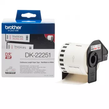 Brother DK-22251 etikečių juosta juoda ir raudona ant baltos