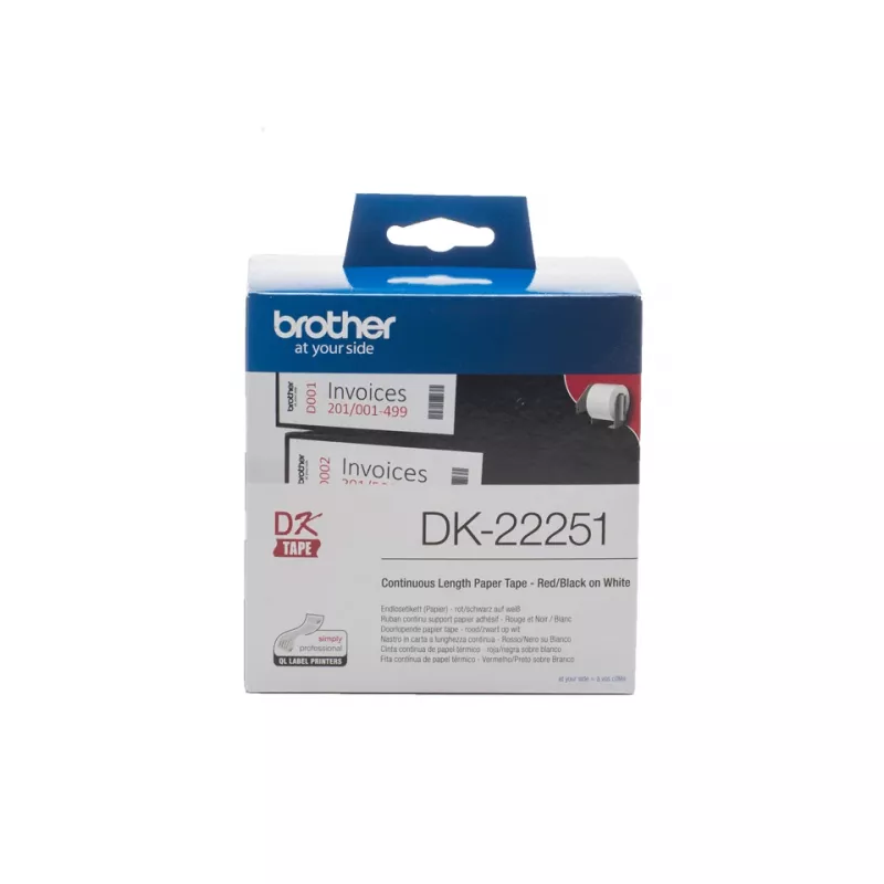 Brother DK-22251 etikečių juosta juoda ir raudona ant baltos