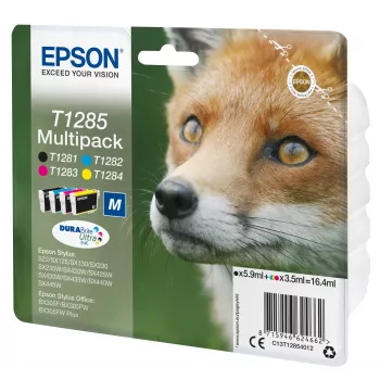 Epson Fox Multipack 4 spalvų T1285 DURABrite Ultra rašalas, juoda, žydra, purpurinė, geltona, 5,9 ml, 3,5 ml, 1 vnt., multipaketas