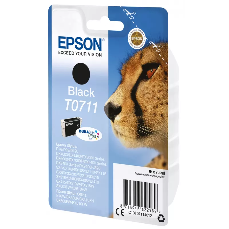 Epson Cheetah Singlepack Juoda T0711 DURABrite Ultra rašalas