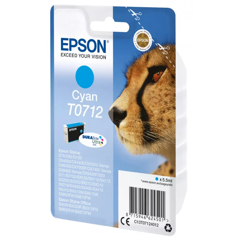 Epson T0712 DURABrite Ultra rašalinė kasetė, Cyan, 5,5 ml, standartinė talpa