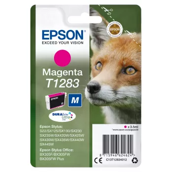 Kasetė Epson Fox Singlepack Magenta T1283 DURABrite Ultra, pigmentinis rašalas, 3,5 ml, 1 vnt., 160 puslapių
