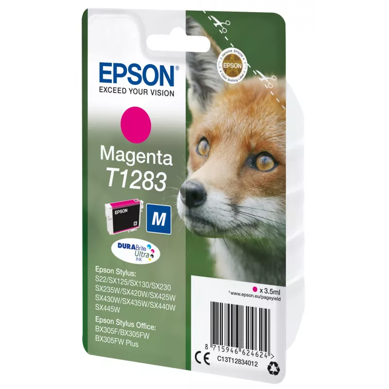 Kasetė Epson Fox Singlepack Magenta T1283 DURABrite Ultra, pigmentinis rašalas, 3,5 ml, 1 vnt., 160 puslapių