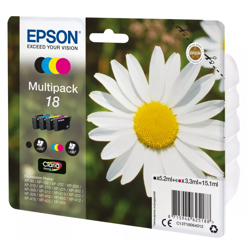 Spausdintuvo kasetė Epson 18 Multipack C13T18064012 juoda, žydra, rausvai violetinė, geltona