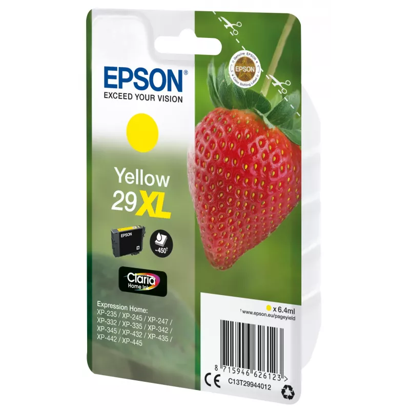 Epson 29XL Claria Home geltonas kasetė, didelės talpos, pigmentinis rašalas, 6,4 ml, 1 vnt., 450 puslapių
