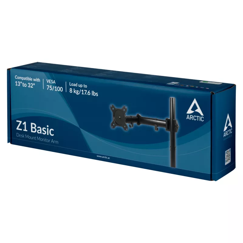 ARCTIC Z1 Basic – stalo laikiklis monitoriui, spaustuvas, 8 kg, 33 cm (13 col.), 81,3 cm (32 col.), 100 x 100 mm, juodas