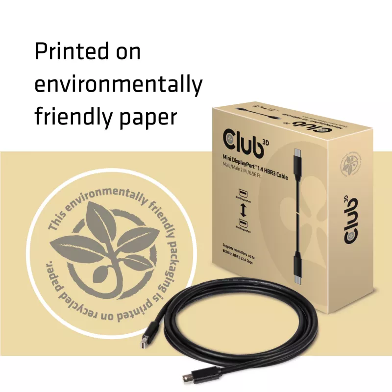 Club 3D CAC-1164 Mini DisplayPort 1.4 kabelis, HBR3, 8K60Hz, kištukas/kištukas, 2 m, juodas