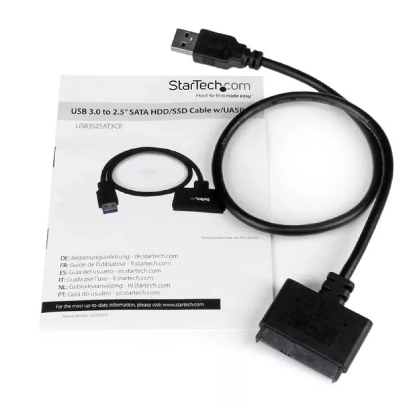 StarTech.com SATA į USB kabelis su UASP, juodas, 6 Gbit/s, CE, FCC, 0 - 60 °C, -10 - 70 °C, 49 mm