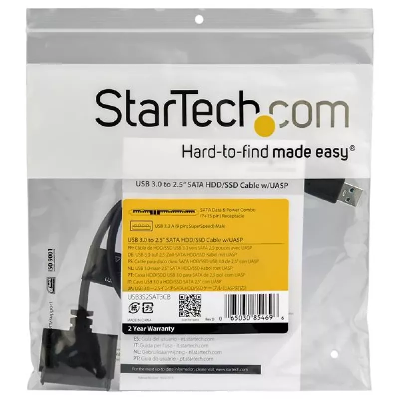 StarTech.com SATA į USB kabelis su UASP, juodas, 6 Gbit/s, CE, FCC, 0 - 60 °C, -10 - 70 °C, 49 mm