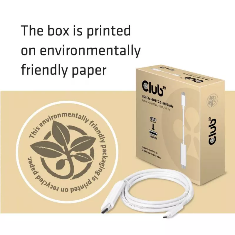 CLUB3D USB C į HDMI™ 2.0 aktyvus UHD kabelis 1,8 m