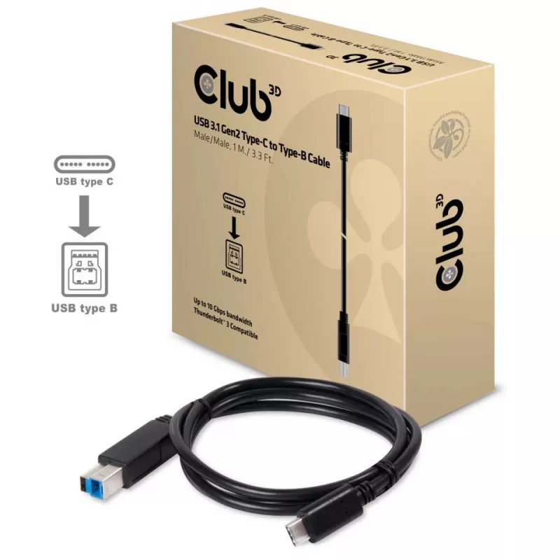 CLUB3D USB 3.1 Gen2 Type-C į Type-B laidas, vyriškas/vyriškas, 1 m / 3,3 pėd.