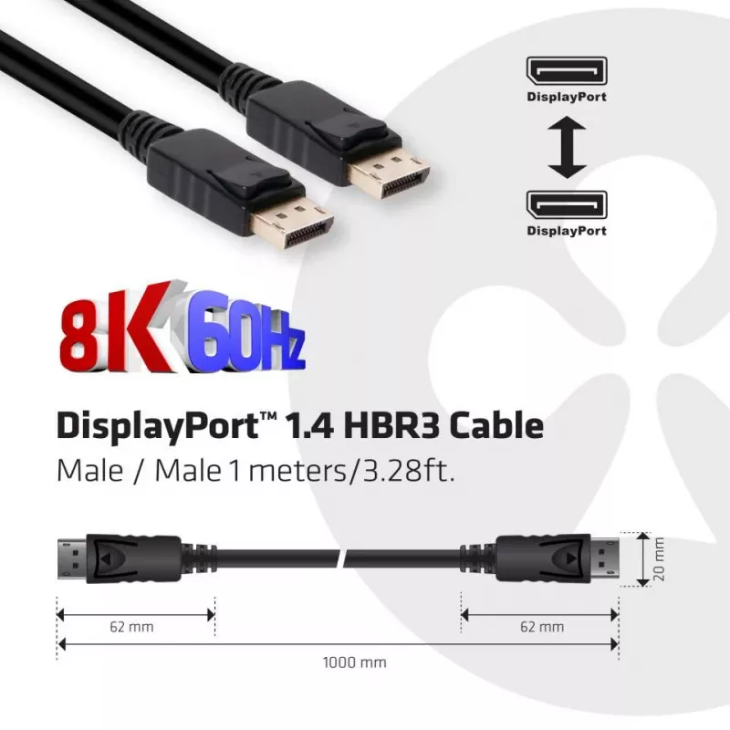 CLUB3D DisplayPort 1.4 HBR3 laidas 1 m / 3,28 pėdų Kištukas/Kištukas 8K60Hz
