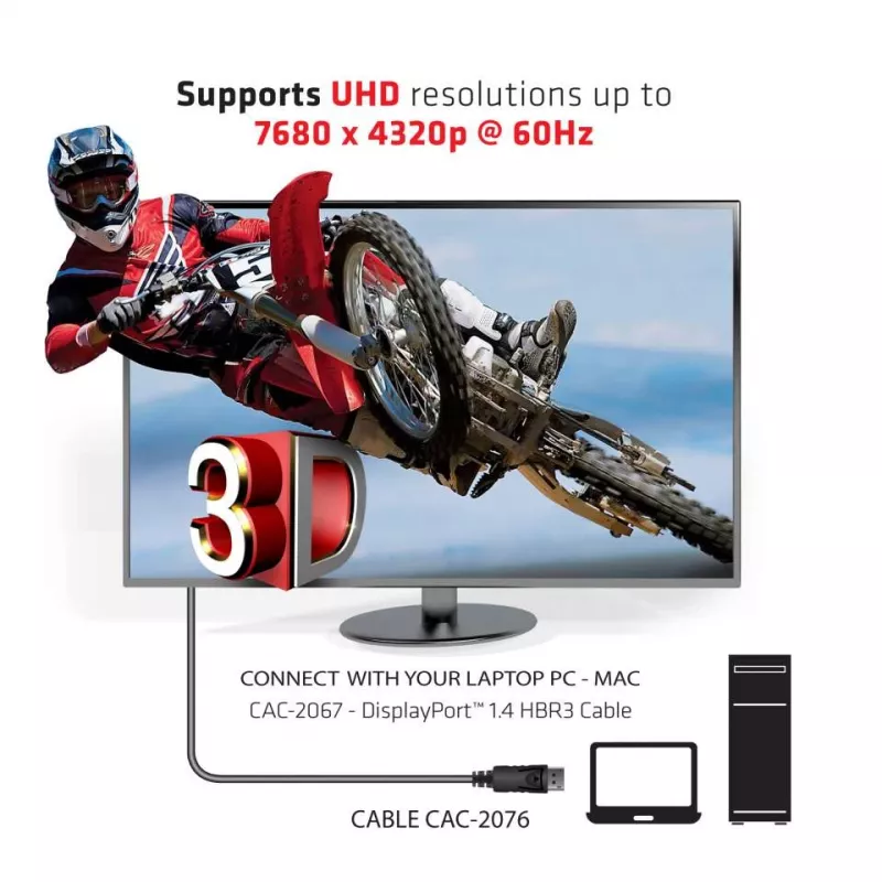 CLUB3D DisplayPort 1.4 HBR3 laidas 1 m / 3,28 pėdų Kištukas/Kištukas 8K60Hz