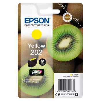 Epson Kiwi Singlepack Yellow 202 Claria Premium rašalas, geltonas, pigmentinis, standartinė talpa, 4,1 ml, 1 vnt., 300 puslapių