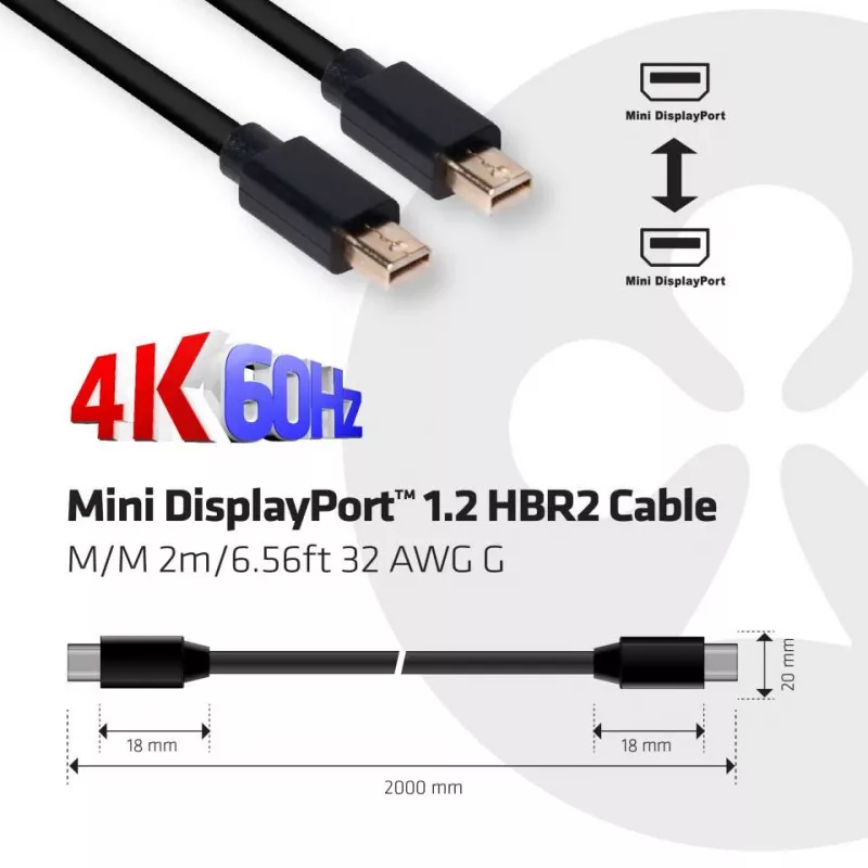 CLUB3D Mini DisplayPort 1.2 HBR2 laidas M/M 2m 4K60Hz