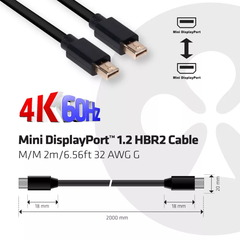 CLUB3D Mini DisplayPort 1.2 HBR2 laidas M/M 2m 4K60Hz