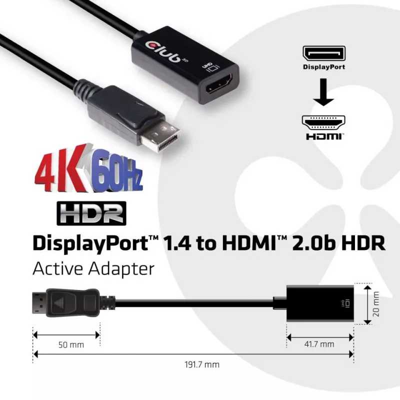 Aktyvus adapteris DisplayPort 1.4 į HDMI 2.0b CLUB3D CAC-1080