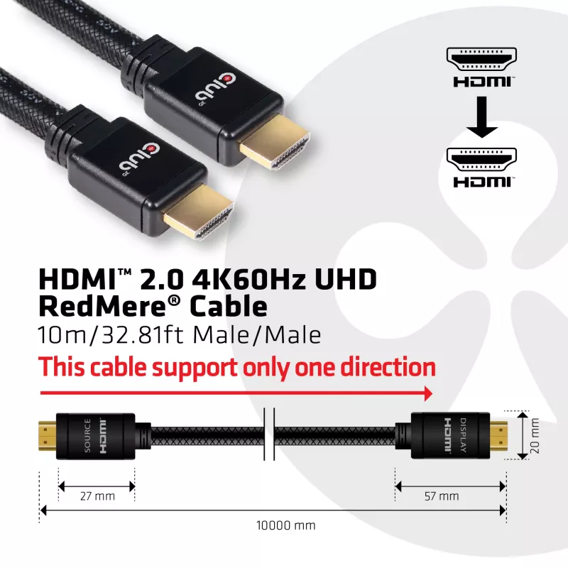 CLUB3D HDMI 2.0 RedMere kabelis 4K60Hz 10 m (CAC-2313)