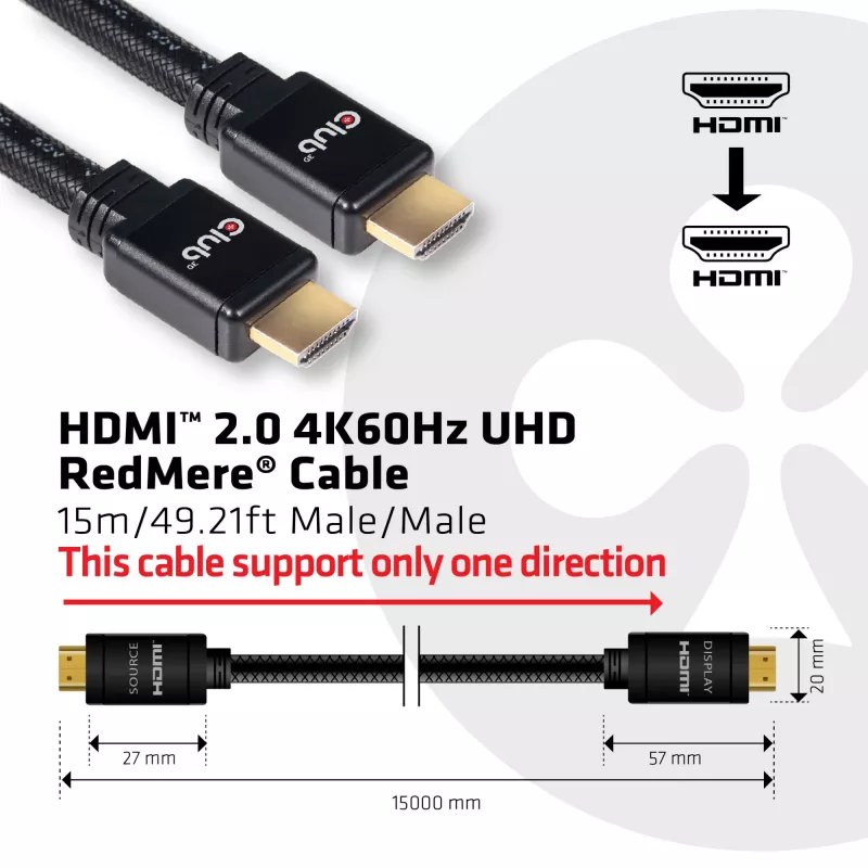 CLUB3D HDMI 2.0 4K60Hz RedMere kabelis 15m