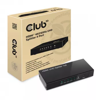 CLUB3D HDMI™ 4K@60Hz UHD skirstytuvas su maitinimo adapteriu, 4 prievadai