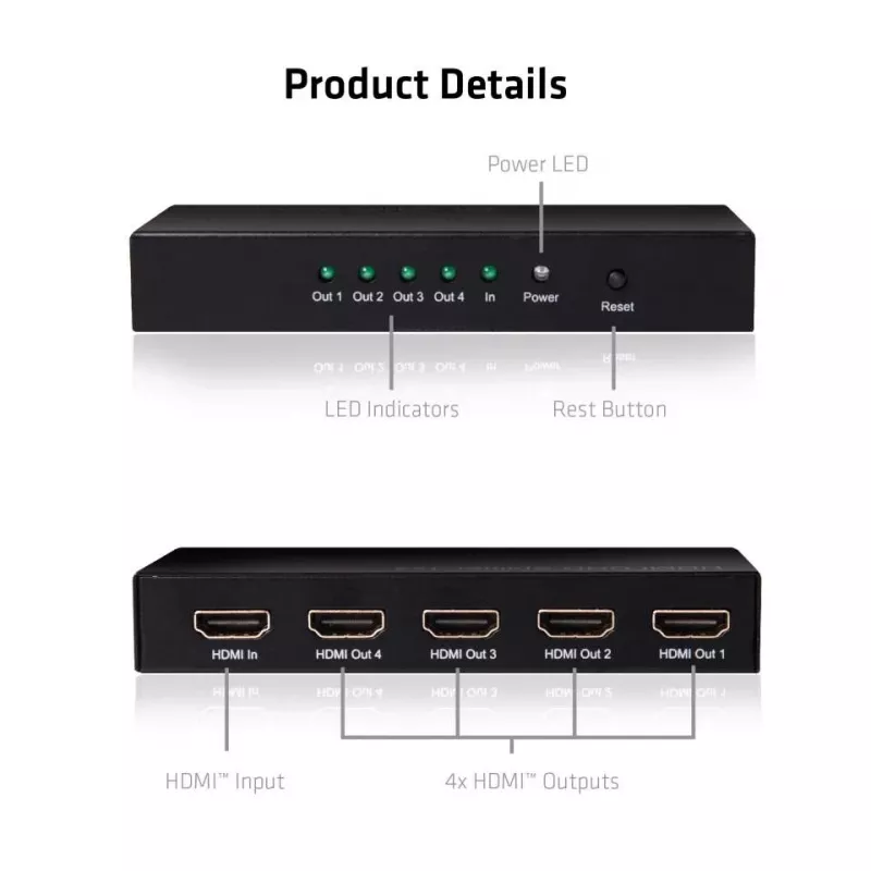 CLUB3D HDMI™ 4K@60Hz UHD skirstytuvas su maitinimo adapteriu, 4 prievadai