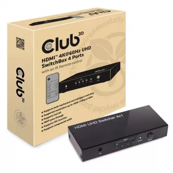 CLUB3D HDMI™ 2.0 UHD 4K60Hz SwitchBox 4 prievadai su IR nuotolinio valdymo pulteliu