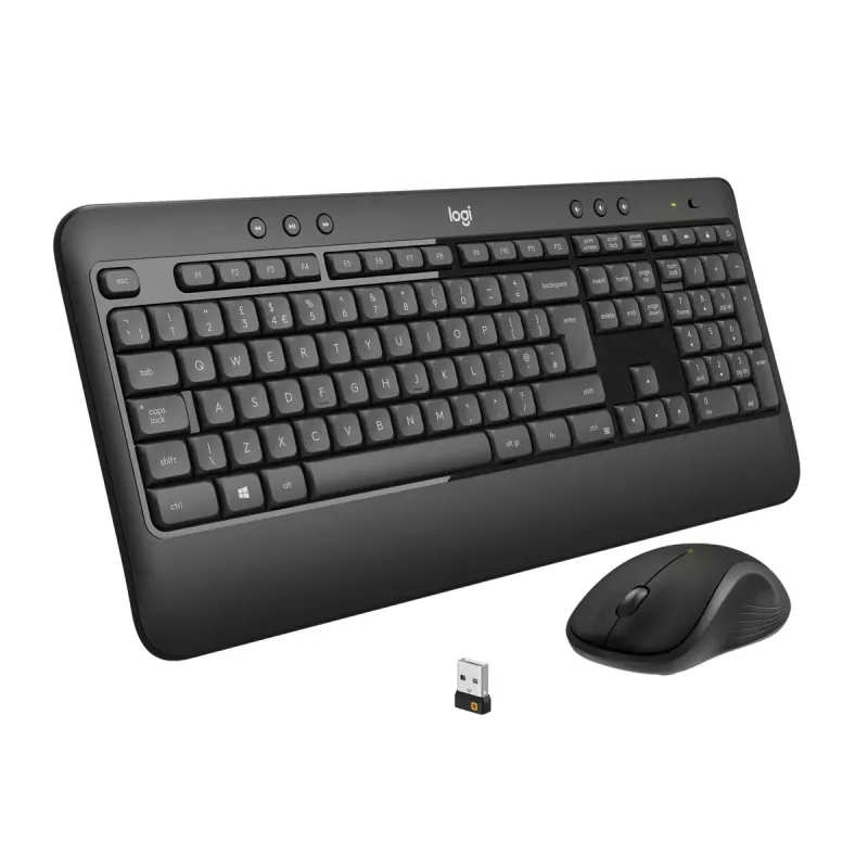Belaidis klaviatūros ir pelės rinkinys Logitech MK540 Advanced — pilno dydžio QWERTY klaviatūra, USB imtuvas, US išdėstymas, ergonomiška pelė, juoda/balta