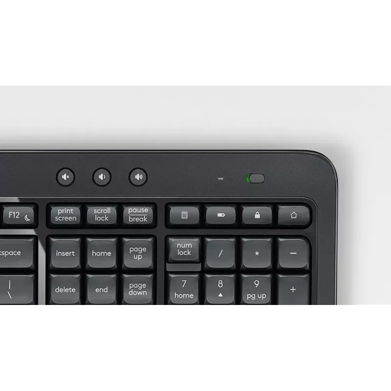 Belaidis klaviatūros ir pelės rinkinys Logitech MK540 Advanced — pilno dydžio QWERTY klaviatūra, USB imtuvas, US išdėstymas, ergonomiška pelė, juoda/balta